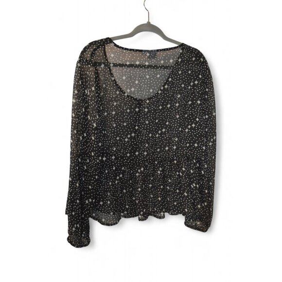 JDY Black Sheer Blouse Star Print Long Sleeve Size 42 EU (US 12) - Picture 1 of 4